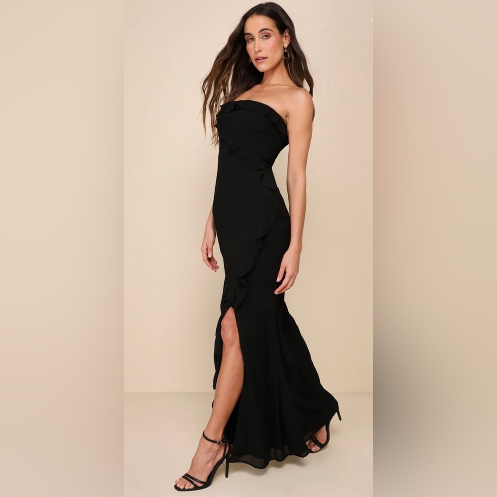 Lulus Black Strapless Dress with Ruffles